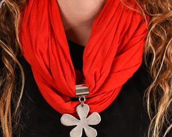 Winter Scarf, Red scarf, Scarf Jewelry, Cotton scarf, Scarf Necklace, Fashion Scarf, Trendy Scarf, Scarf Ring,Scarf Bail