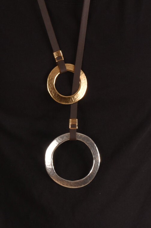 Statement Long Necklace Long Leather Necklace Gold & Silver Etsy