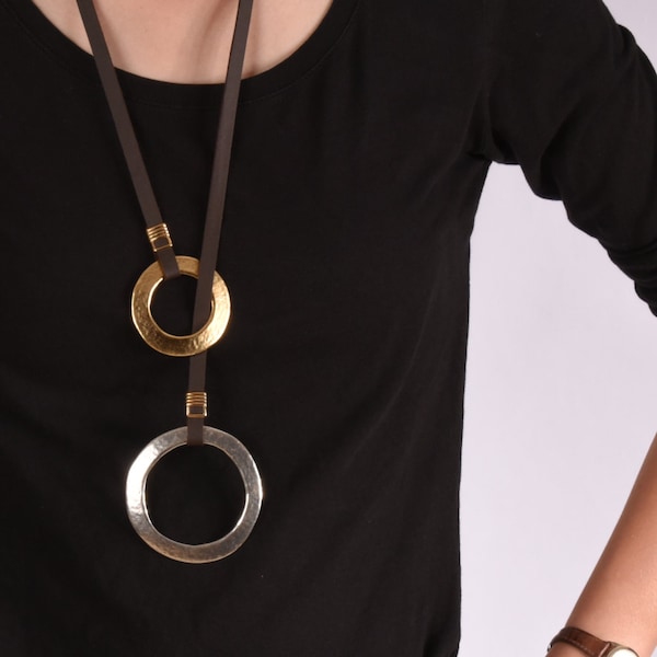 Long Gold Leather Necklace main image 1