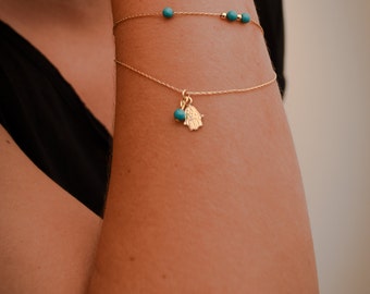 Gold bracelet chain, Hamsa Bracelet, Layered Bracelet, Charm Bracelet Chain, Gold& Turquoise Bracelet, Dainty Bracelet, Minimalist bracelet