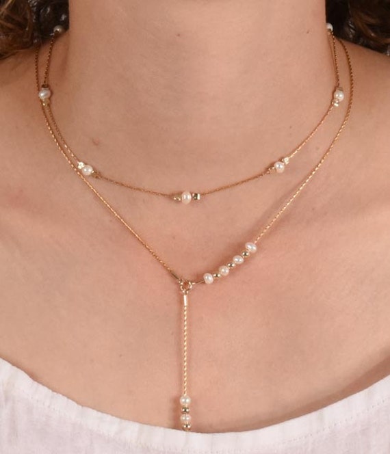 Pearl Necklace Bridal Necklace,Layer Necklace,Layer Necklace Gold,Pearl Jewellery,Y Necklace,Lariat Necklace,Christmas Gift,Birthday Gift