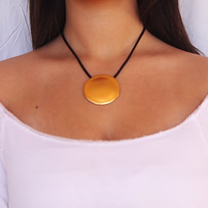 Black Leather Necklace, Leather Pendant Necklace, Leather Pendant Jewelry, Women Black Necklace,  Leather and Gold, Statement Necklace Gold