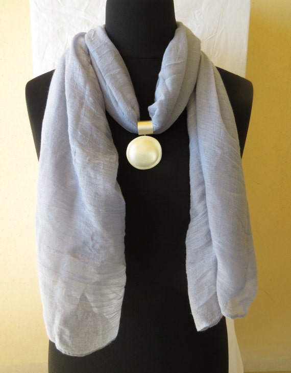 Scarf Pendant, Scarf Slide, Scarves Necklace, Scarf Ring, Scarf Jewelry,  Scarf Bail & Pendnat, Light Blue Scarf , Scarf With Silver Pendant 