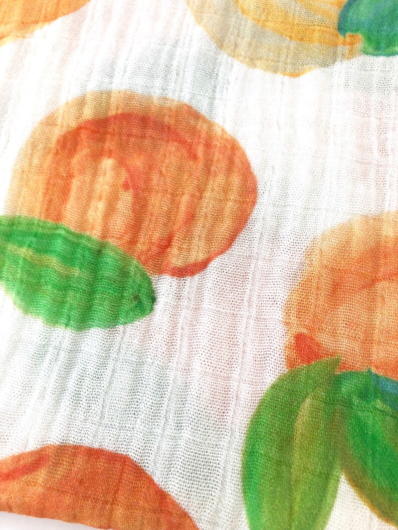 infant bedding swaddle girl watercolor Georgia peach Peaches gauze baby blanket Spoonflower fabric