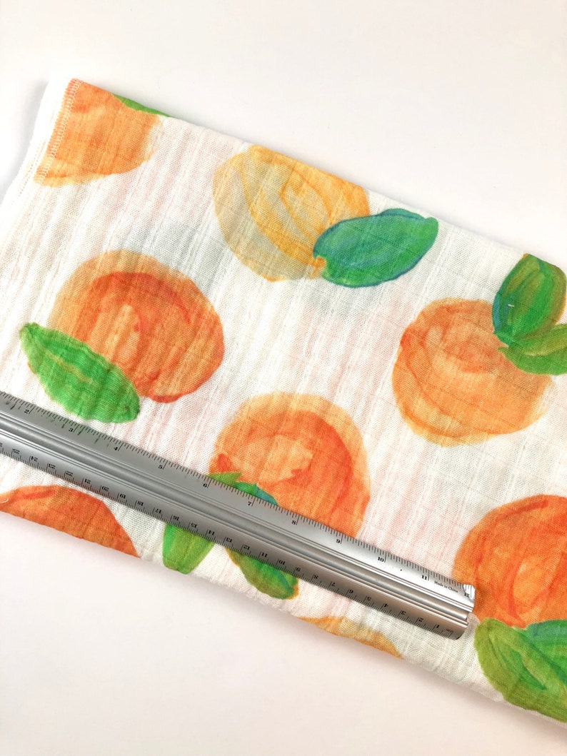 infant bedding swaddle girl watercolor Georgia peach Peaches gauze baby blanket Spoonflower fabric