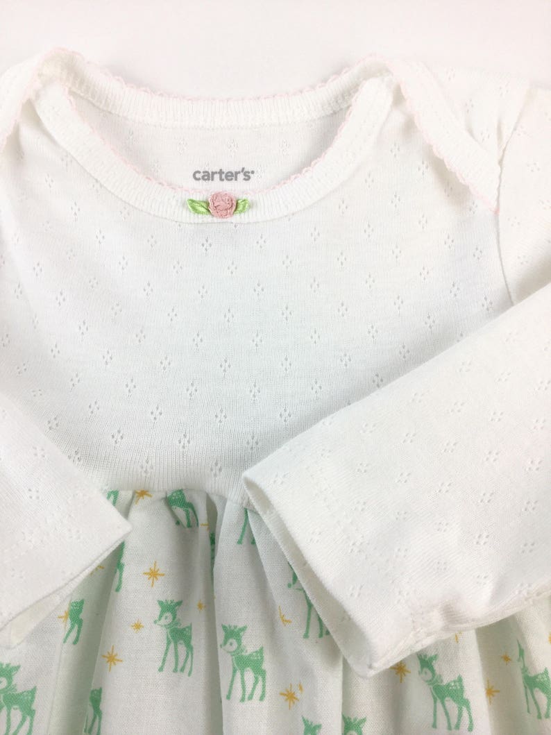 Christmas dress for baby girl size 6 months ready to ship vintage reindeer print white mint green holiday outfit infant girl moda