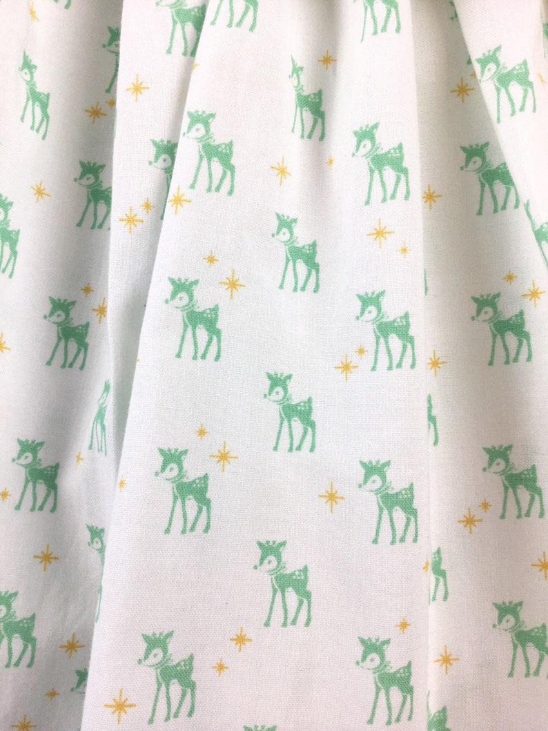 Christmas dress for baby girl size 6 months ready to ship vintage reindeer print white mint green holiday outfit infant girl moda
