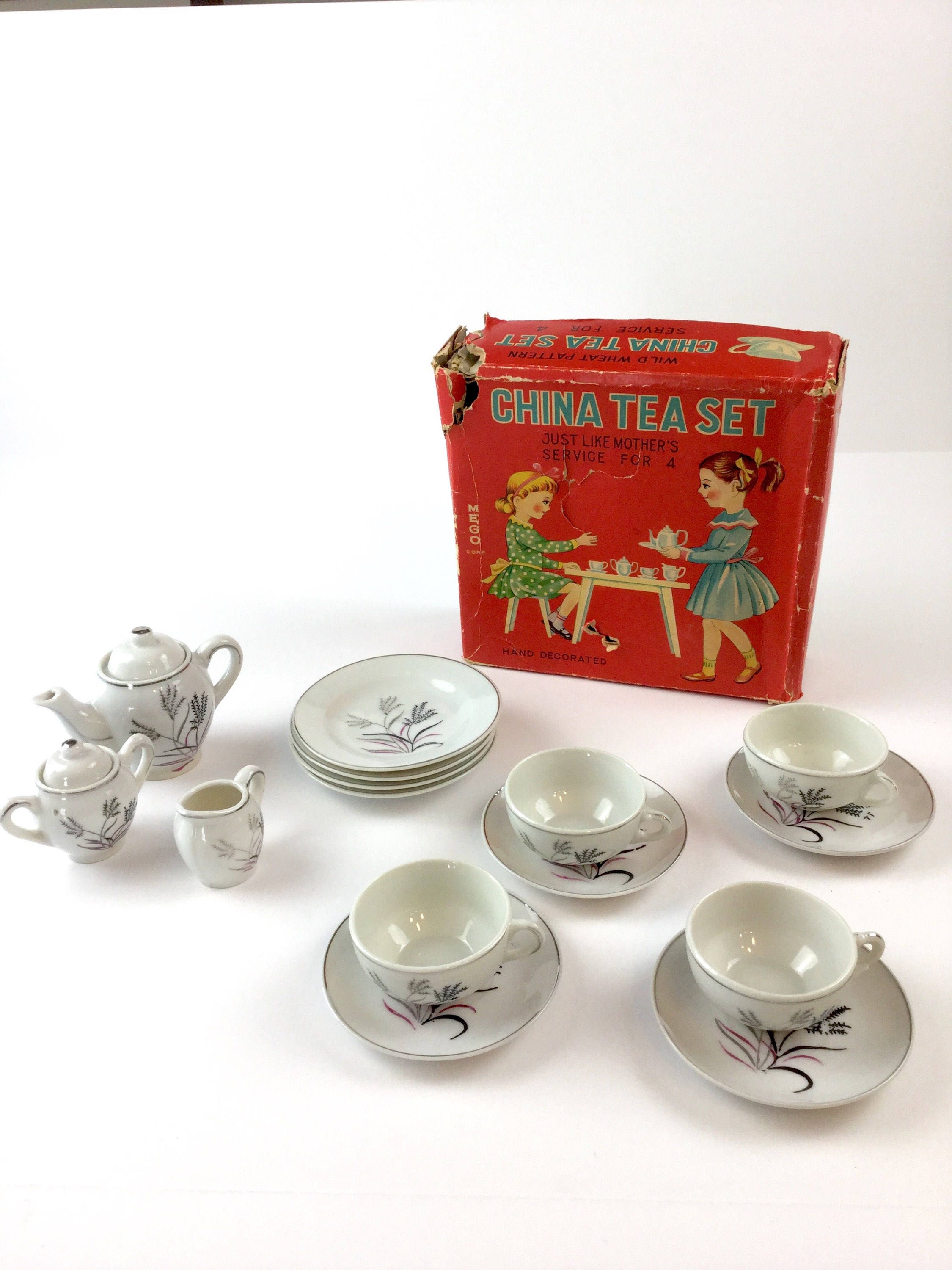 Child's China Tea Set in wild wheat pattern vintage set Etsy