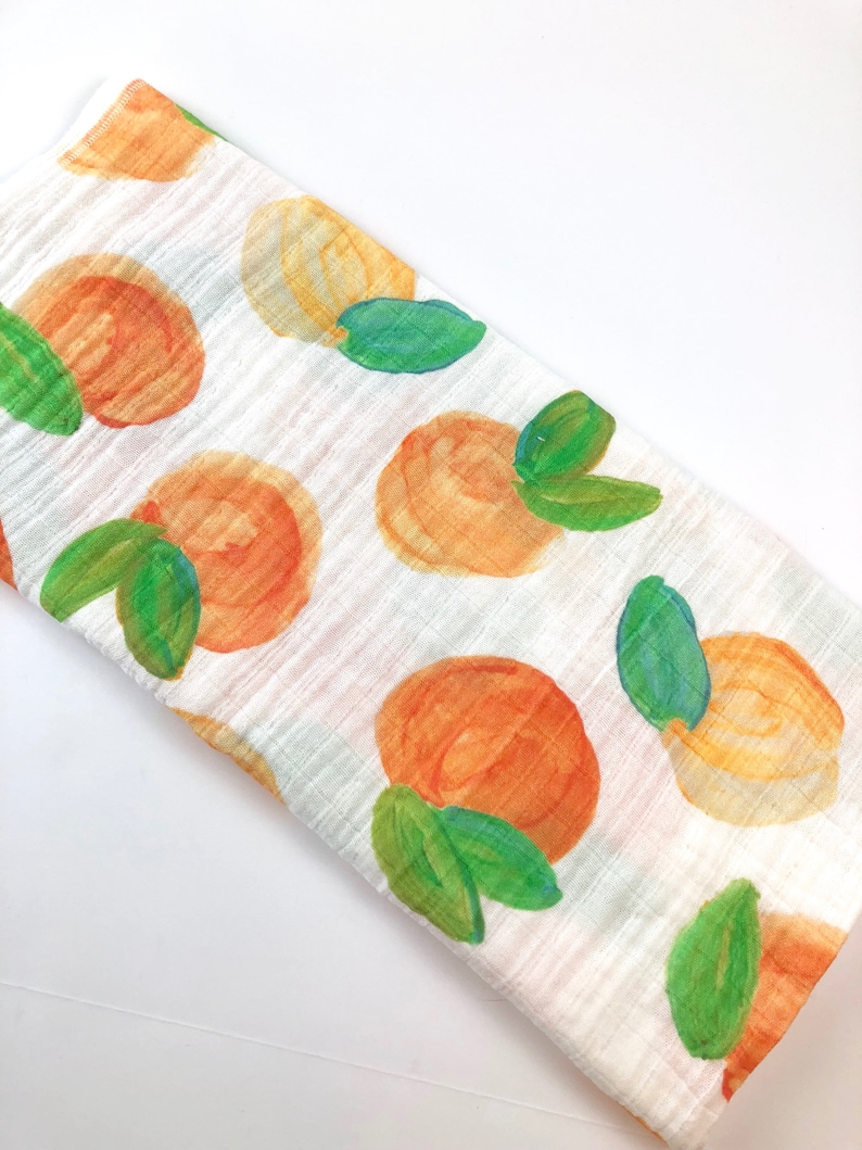 infant bedding swaddle girl watercolor Georgia peach Peaches gauze baby blanket Spoonflower fabric