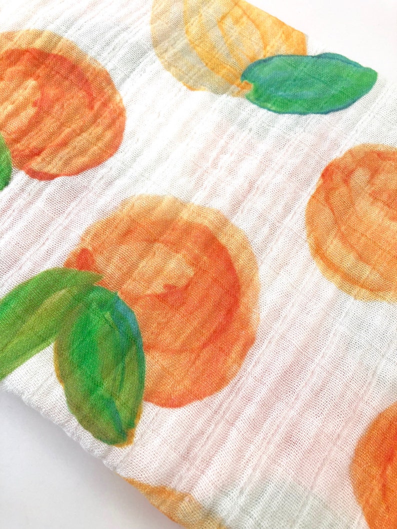 infant bedding swaddle girl watercolor Georgia peach Peaches gauze baby blanket Spoonflower fabric