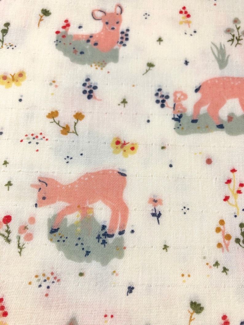 baby shower gift- infant swaddler Japanese double gauze fabric woodland theme deer Baby girl blanket in soft pastels luxury bedding