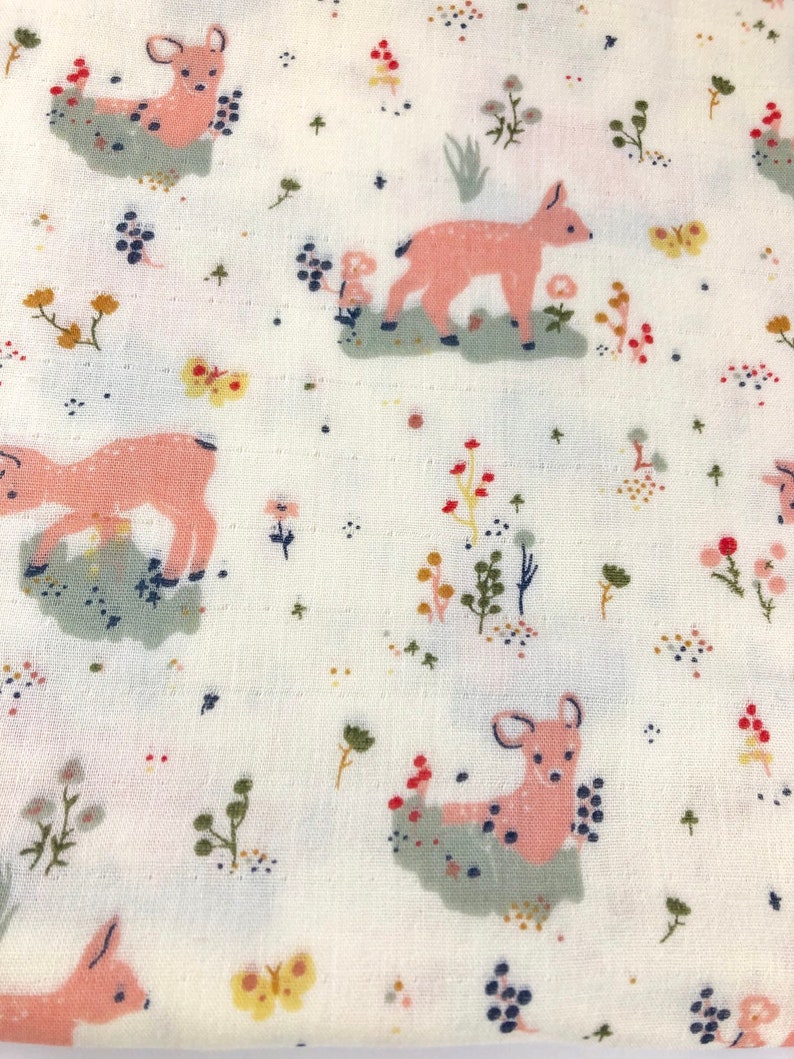 baby shower gift- infant swaddler Japanese double gauze fabric woodland theme deer Baby girl blanket in soft pastels luxury bedding