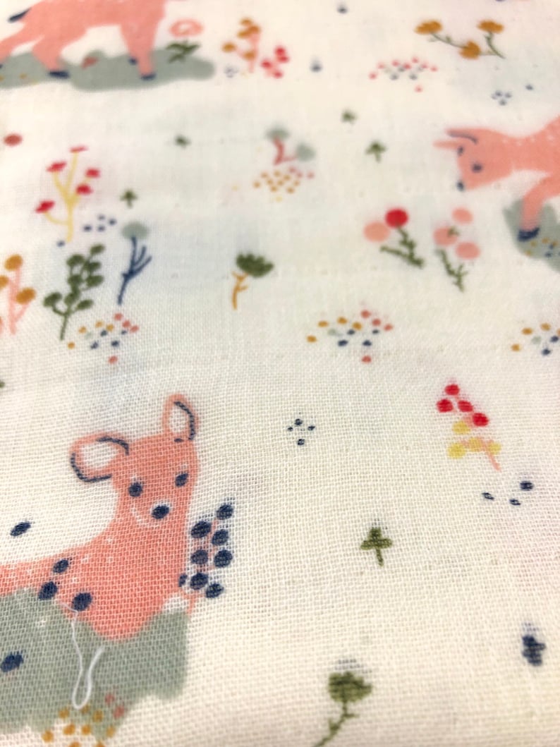 baby shower gift- infant swaddler Japanese double gauze fabric woodland theme deer Baby girl blanket in soft pastels luxury bedding