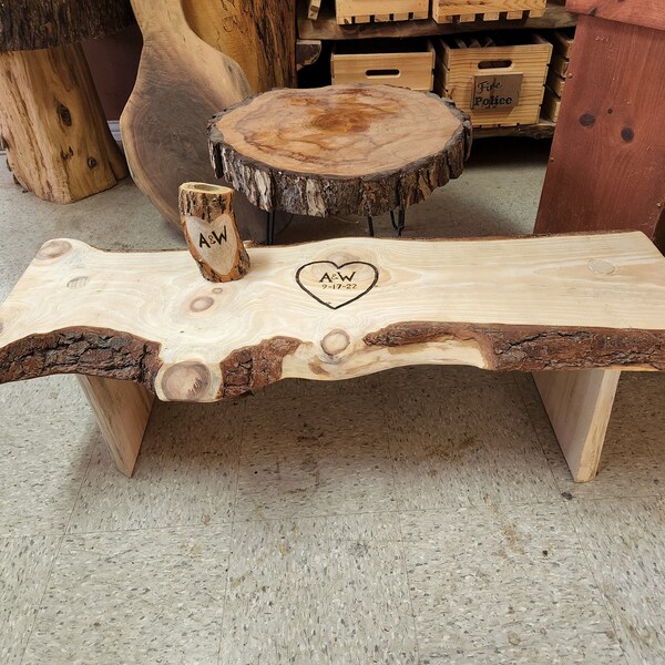 4 day sale 25% 0ff***Live edge Wedding Bench with KIT /4 foot *** Bench, sealer, brush, marker , and Heart Cup for Marker / Guest book /