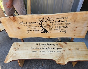 FREE SHIPPING!***Memorial Bench* *Handmade Live edge -3 Foot with back  -Celebration of life*