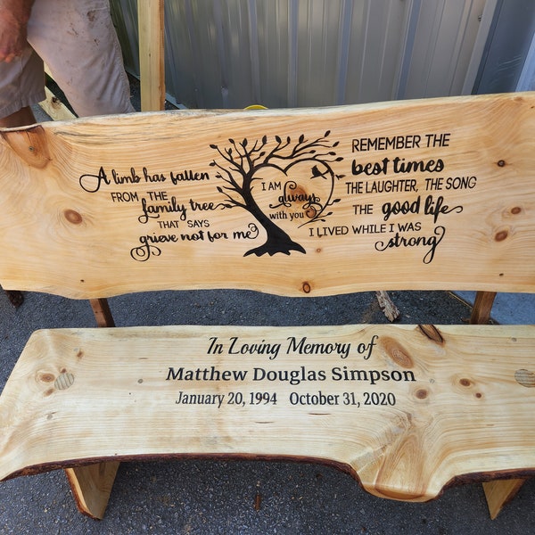 FREE SHIPPING!***Memorial Bench* *Handmade Live edge -3 Foot with back  -Celebration of life*
