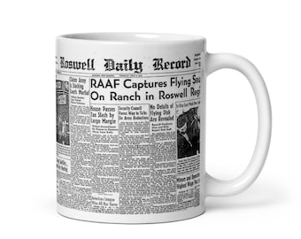 Taza brillante blanca inspirada en Roswell UFO Crash / Roswell Crash / Roswell UFO Crash