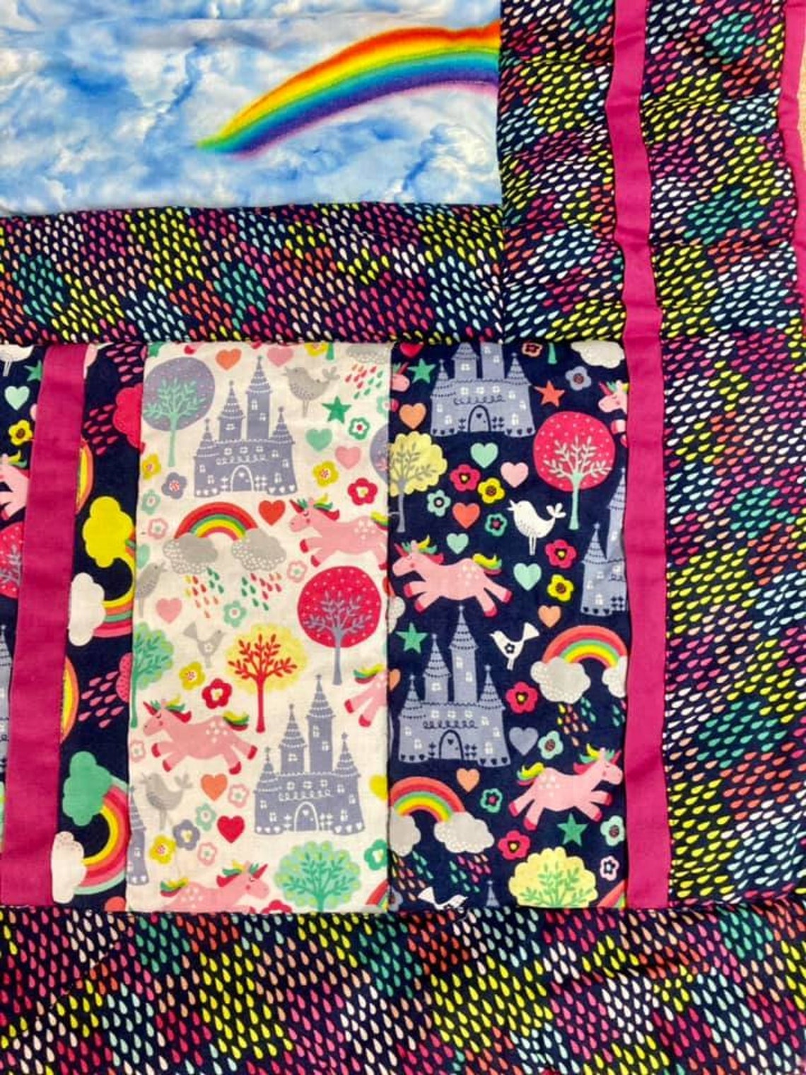 Patchwork Quilt With Rainbows Unicorns and Castles Unicorn Etsy UK