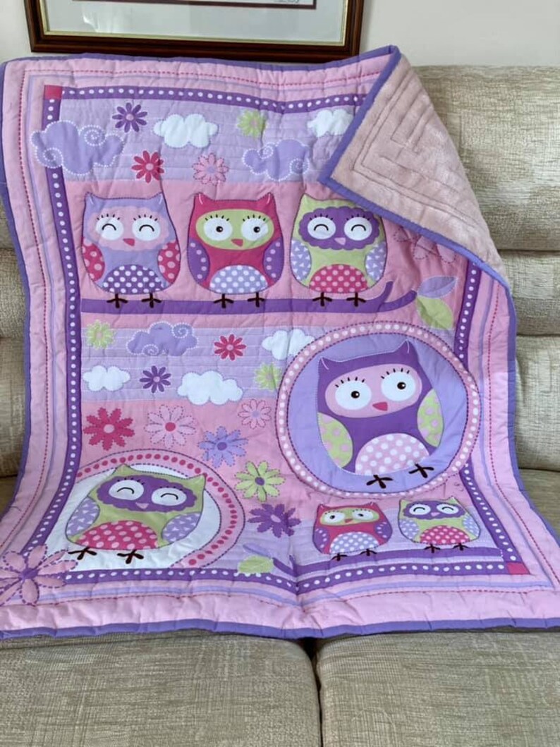 Handmade Quilt With Pretty Owls Quilted Throw Pink Baby Etsy UK