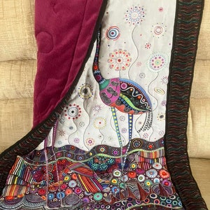 Handmade quilted throw, gorgeous birds in a handmade quilt, colourful pretty quilted lap blanket, pretty chair throw, practical gift for her immagine 9