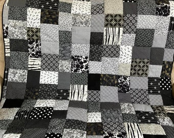 Handmade quilt, handmade black and white patchwork throw, patchwork quilt, handmade patchwork sofa throw, keep warm in style with a quilt