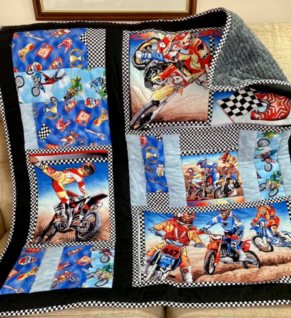 Off Road Bikes Handmade Patchwork Quilt Biker Gift Biker Etsy