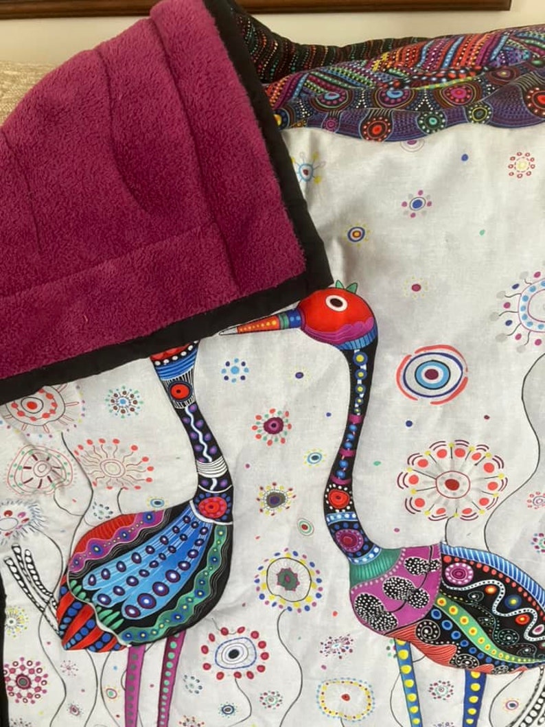 Handmade quilted throw, gorgeous birds in a handmade quilt, colourful pretty quilted lap blanket, pretty chair throw, practical gift for her image 3