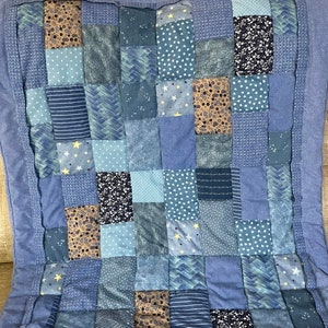 Handmade Blue Patchwork Quilt: Lap Blanket, Chair Throw (31x39 inch)