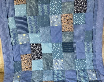 Handmade Blue Patchwork Quilt: Lap Blanket, Chair Throw (31x39 inch)
