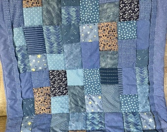 handmade patchwork quilt, blue patchwork throw, patchwork chair throw, care home gift, handmade gift, patchwork lap blanket, blue quilt