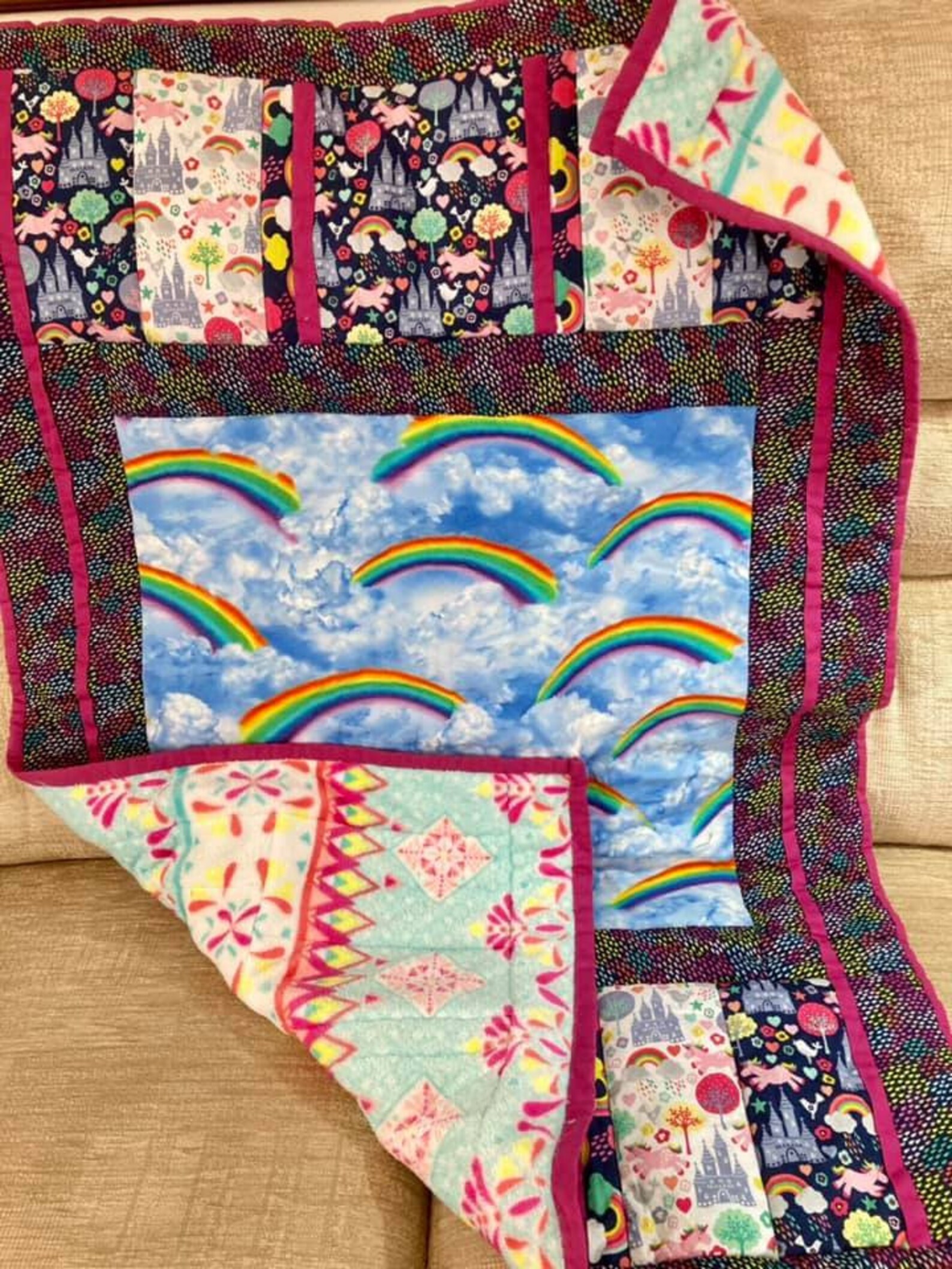 Patchwork Quilt With Rainbows Unicorns and Castles Unicorn Etsy UK
