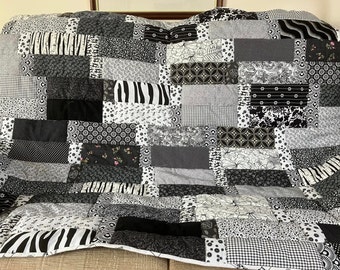 Handmade quilt, handmade black and white patchwork throw, patchwork quilt, handmade patchwork sofa throw, keep warm in style with a quilt