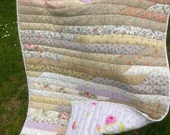 Handmade quilt, patchwork using upcycled and vintage fabrics, quilted sofa throw, practical gift, striped patchwork, unique gift,