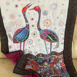 Handmade quilted throw, gorgeous birds in a handmade quilt, colourful pretty quilted lap blanket, pretty chair throw, practical gift for her immagine 4