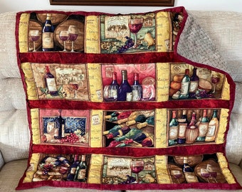 Handmade quilt, wine themed quilt, handmade gift for the wine lover, unique handmade quilt, unique handmade gift quilted lap blanket, quilt