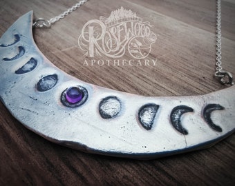 handmade Amethyst Luna moon necklace phase full silver 925 pewter cast Sterling Celestial Jewelry pendant jewellery crescent