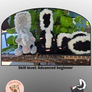 PDF file. Crochet Skunk. Sleepy Skunk.  Stompy the Skunk crochet pattern.