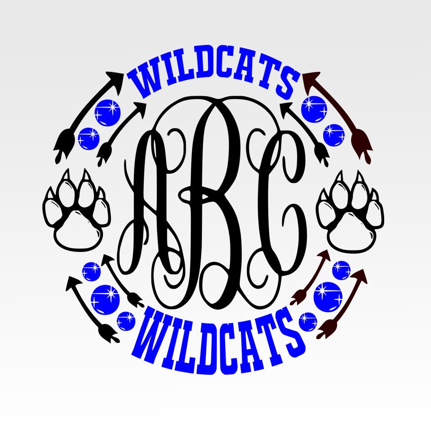 Download Wildcats Paw Print Monogram Frame SVG DXF png jpg digital ...