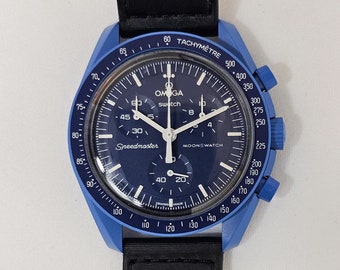 Omega X Swatch Bioceramic Moonswatch Mission to Neptune SO33N100, men gift, Watches, Watch