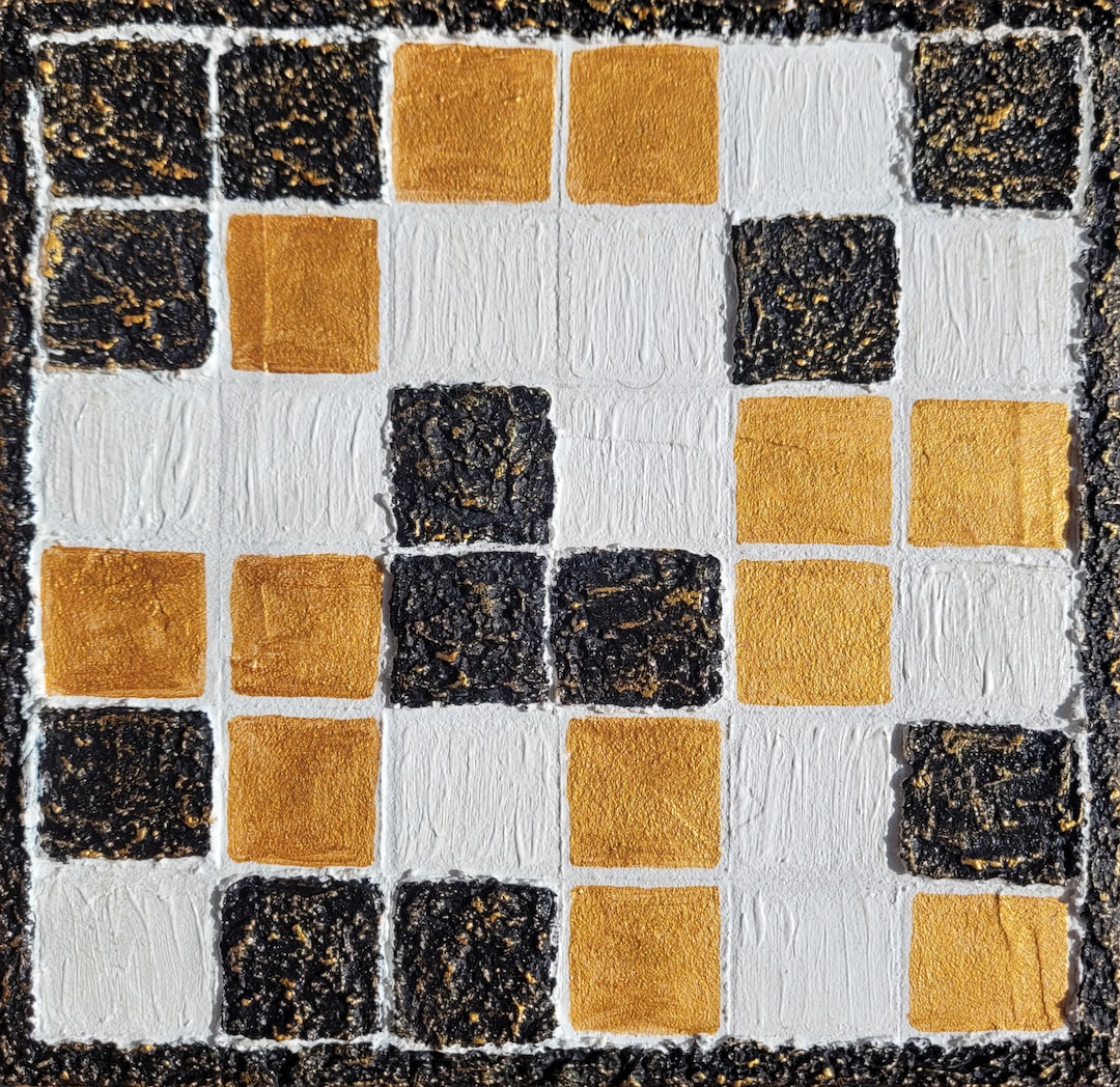 Original Painting Chess Board Black White Golden Textured Painting