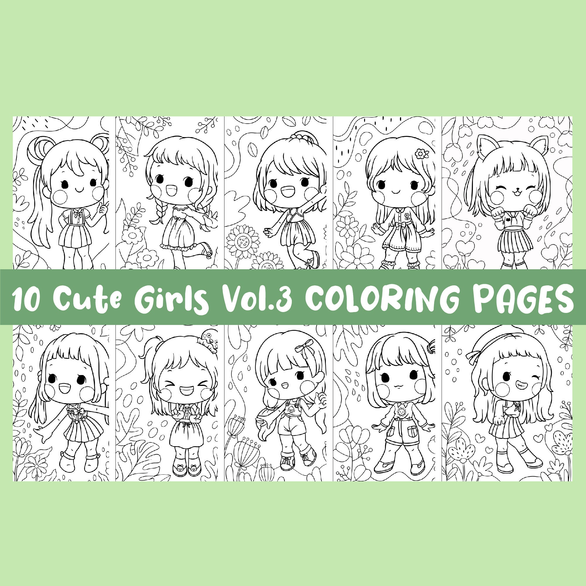 Cute Girls Vol.2 Coloring Pages (Instant Download) 