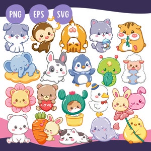Kawaii Tiere - Süße Kawaii druckbare niedliche Cartoon-Tiere Clipart Illustration Tiere PNG