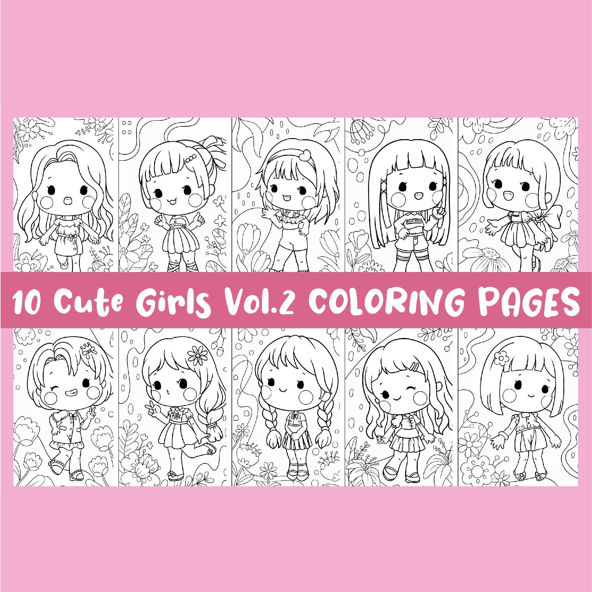 Cute Girls Coloring Pages Vol.2 Graphic by Malamell · Creative Fabrica