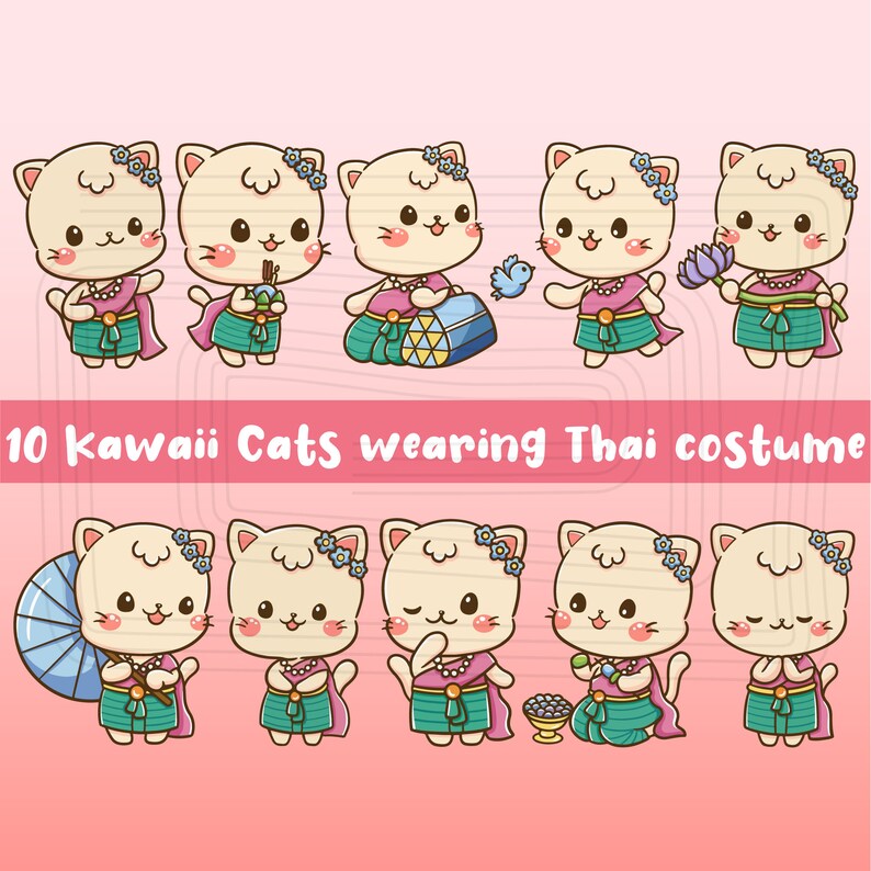 Kawaii Cats Wearing Thai Costume Set Etsy