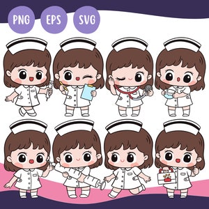 Enfermera Kawaii - Lindo Kawaii Imprimible Lindo Dibujos Animados Enfermera Clipart Ilustración Enfermera PNG