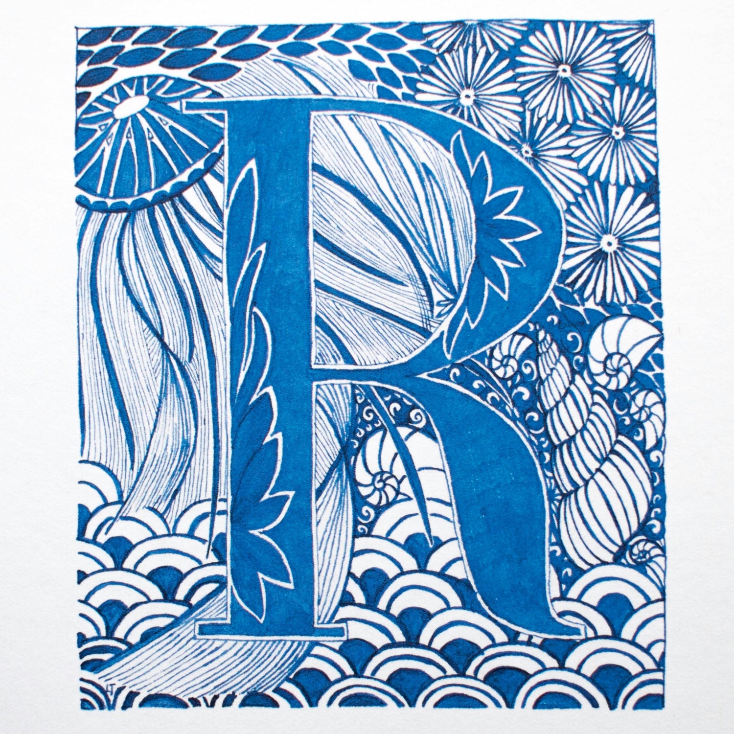 Letter R Monogram Print Lettering Illustration Handmade - Etsy