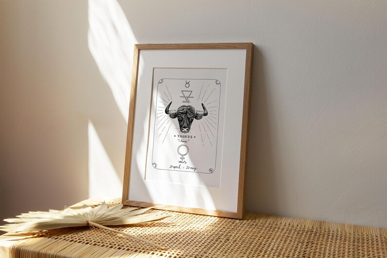 wall art for the astrology geek taurus zodiac art Zodiac wall decor Taurus star sign print Star sign wall art astro lover