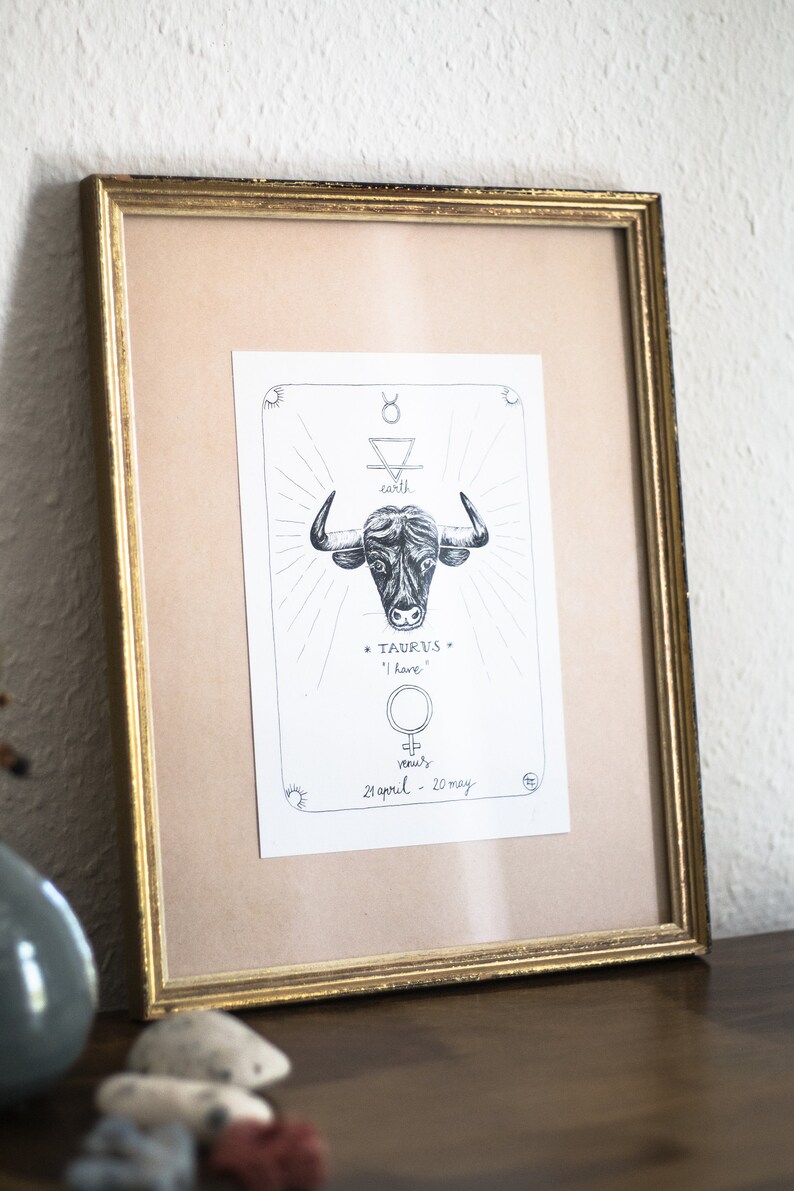wall art for the astrology geek taurus zodiac art Zodiac wall decor Taurus star sign print Star sign wall art astro lover