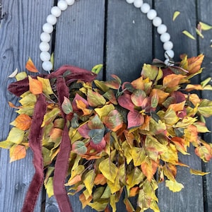 Fall beaded hoop wreath for front door, fall foliage hoop wreath, autumn leaves wreath, fall door decor, entryway wreath, rustic fall wreath