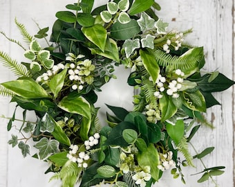 Small Mixed Greenery Wreath: Faux Year-Round Door Decor